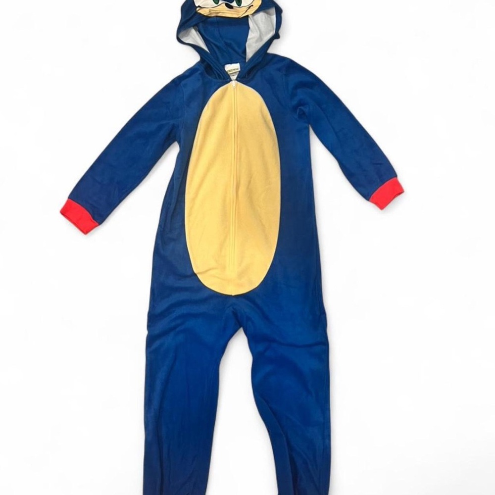 Blue and Yellow Hooded Onesie with Red Accents